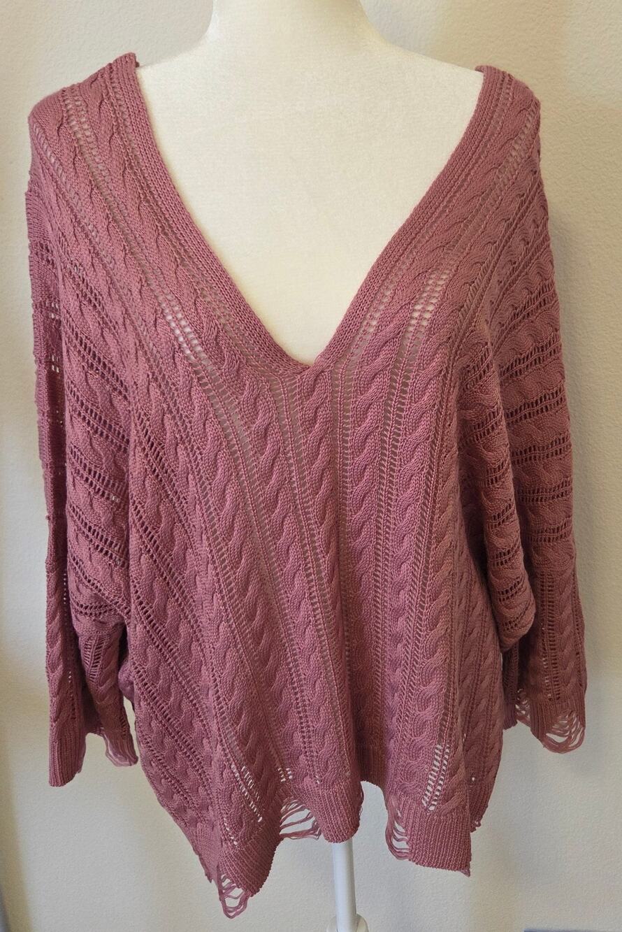 POL Pink V-Neck  Cable Knit Oversized Sweater Women's Size Small